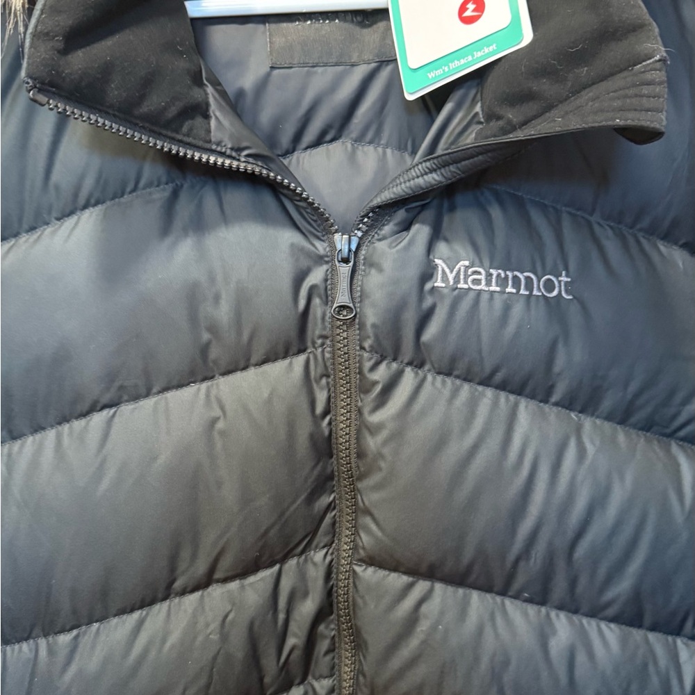 Marmot Black Quilted Jacket with Faux Fur Trim XL - Picture 2 of 8